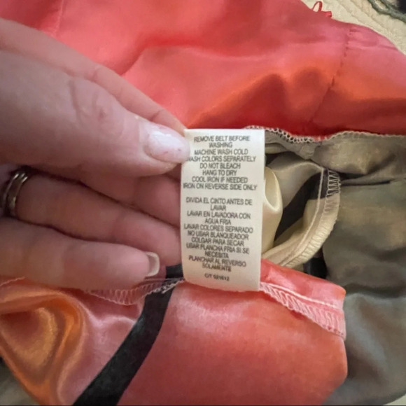 Women's 10 Danny & Nicole Belted Striped Dress Black Gray Coral Belted Pleated - Picture 6 of 7